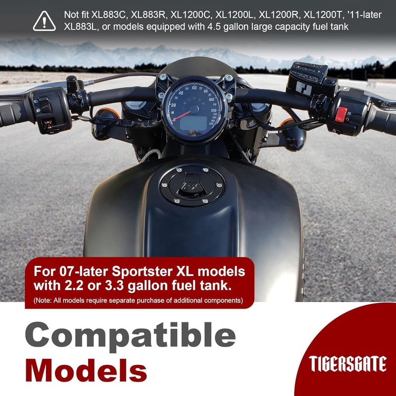 TIGERSGATE 1 inch Black Dimpled Simple Fat Drag Bars Compatible with Bobber Brat Cafe Chopper Custom Motorcycles 2007-up Sportster XL Models - Image 3
